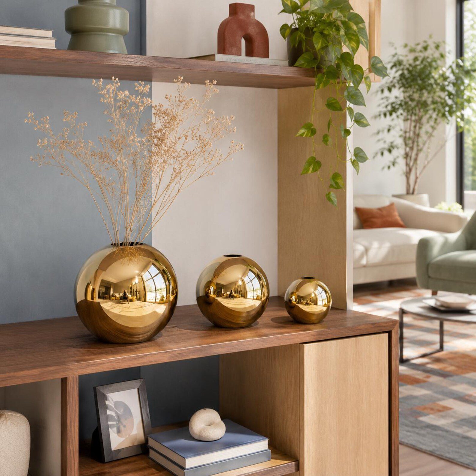 Nuru Round Gold Vases- Set of 3 - Image 2